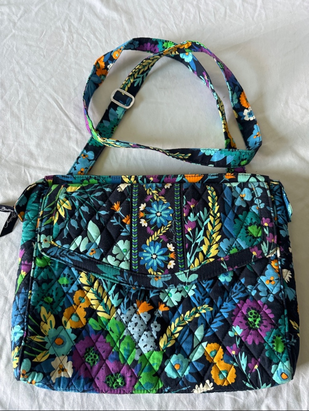 Vera Bradley Teal and Black Floral Quilted Crossbody